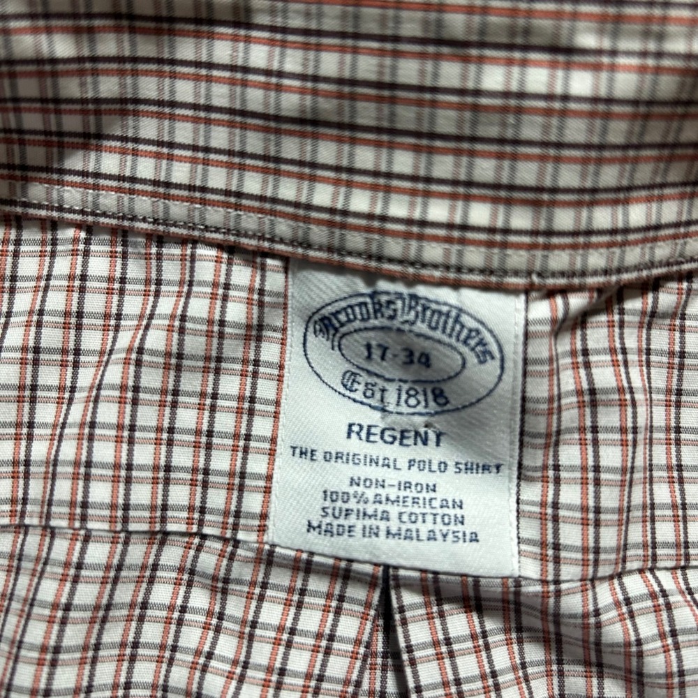 Brooks Brothers Button Down Mens 17-34 Brown Check Regent Supima Cotton Non-Iron - Picture 3 of 7